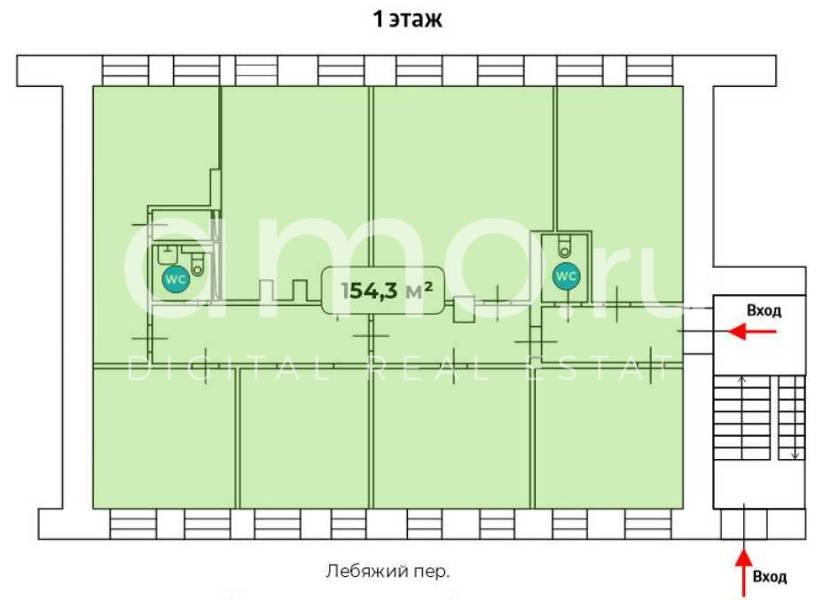 Планировка офиса 154.3 м², 1 этаж, Жилое здание «г Москва, Волхонка ул., 5/6, стр. 9»